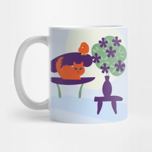 Cute Yellow Cat and Bird Chair Room 7 Mug